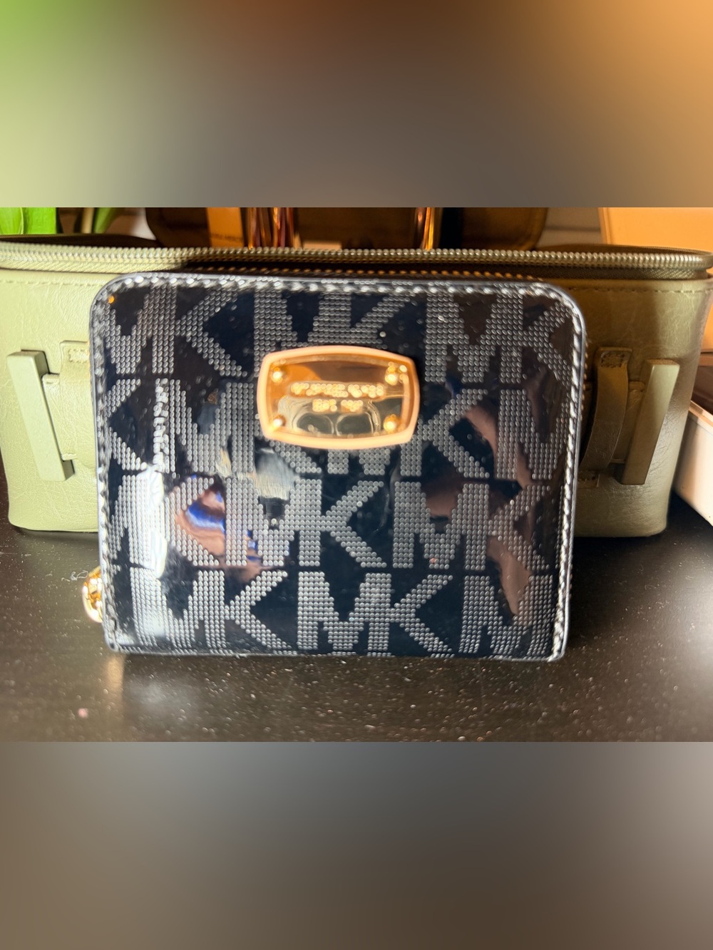 Michael Kors Black Logo wallet with Gold Hardware